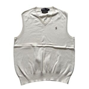 Polo Ralph Lauren Cream Pima Cotton V-Neck Sweater Vest IVORY PREPPY Pony Logo L